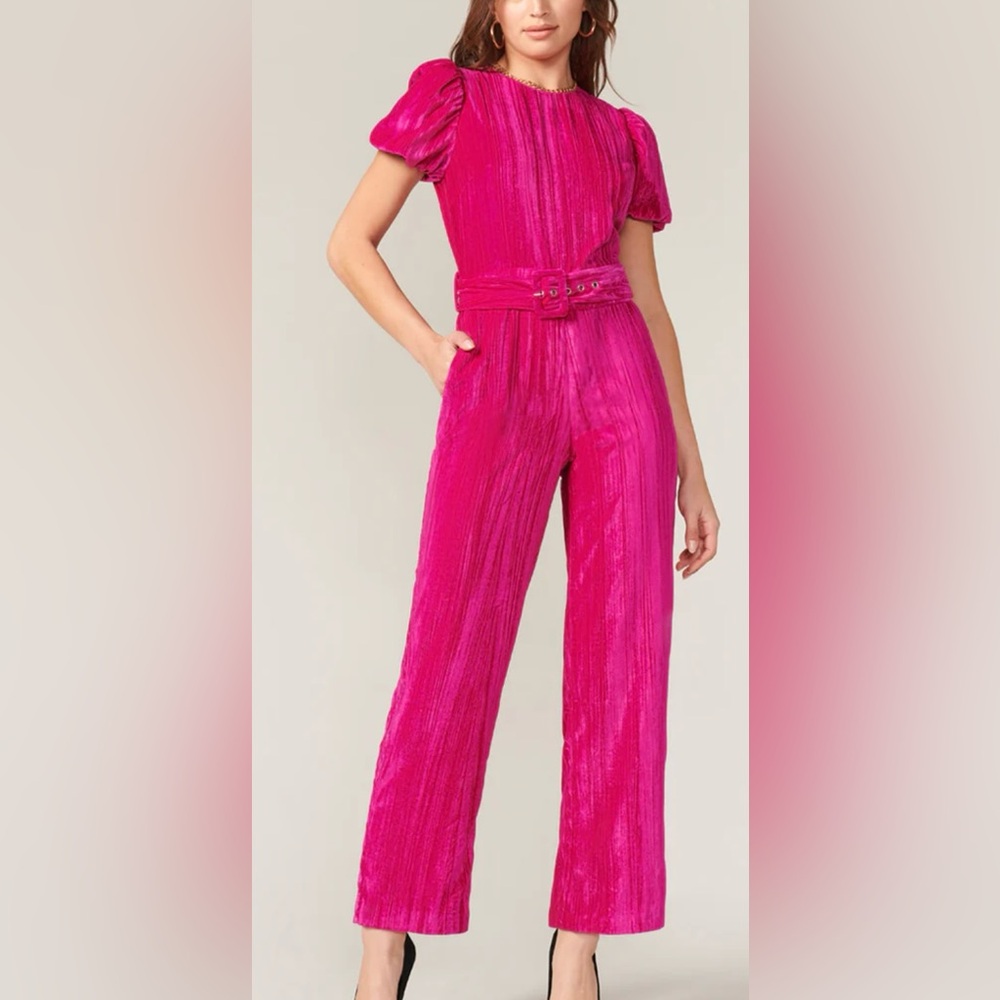 Adelyn rae hot pink velvet jumpsuit